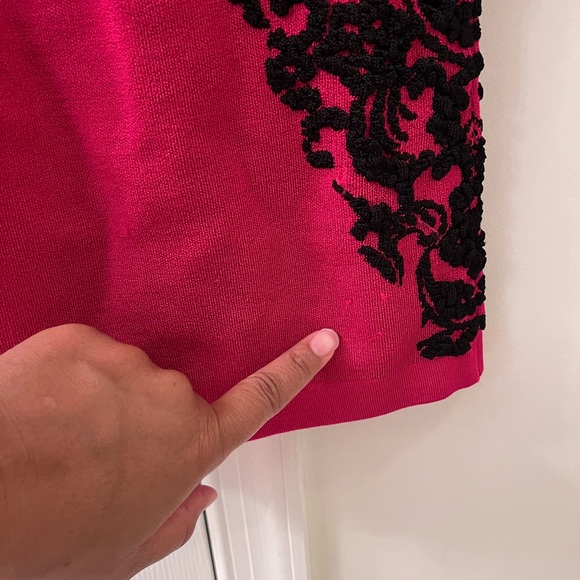 BEBE Persian red Jacquard Lace Sweater Dress - Picture 6 of 7